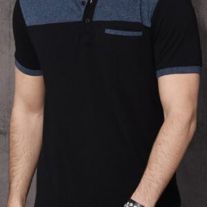 Men’s Black Polo T-Shirt with Denim Blue Accents